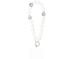 Goudlief Telefoonkoord heart of pearl wit met grijs - Valentijn cadeau - Cadeau - Geschikt voor iPhone - Geschikt voor Samsung - Universeel - Phone cord - Telefoonketting - Koord voor telefoon - Goudlief.nl