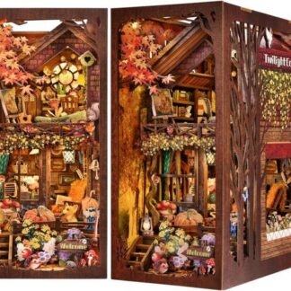 Luxe Book Nook DIY Pakket - Twilight Cottage - Miniatuur Houten Boekensteun met LED Verlichting - 3D Puzzel - Cadeau Volwassenen - Herfst Huisje