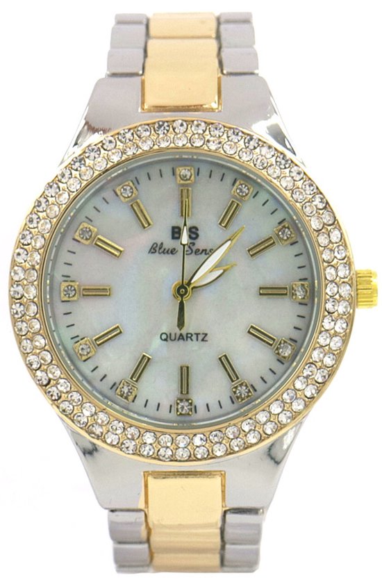 Dameshorloge 38 mm – Zilver/Goud – MOP Wijzerplaat – Kristallen – Quartz Horloge