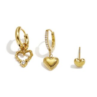 Hartjes oorbellen set 3 - stainless steel - waterproof - earparty - kadotip