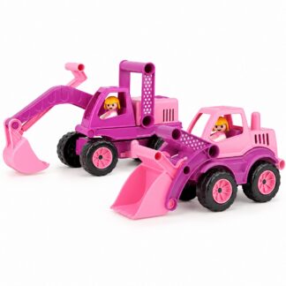Lena kraanwagen en shovel roze – set van 2